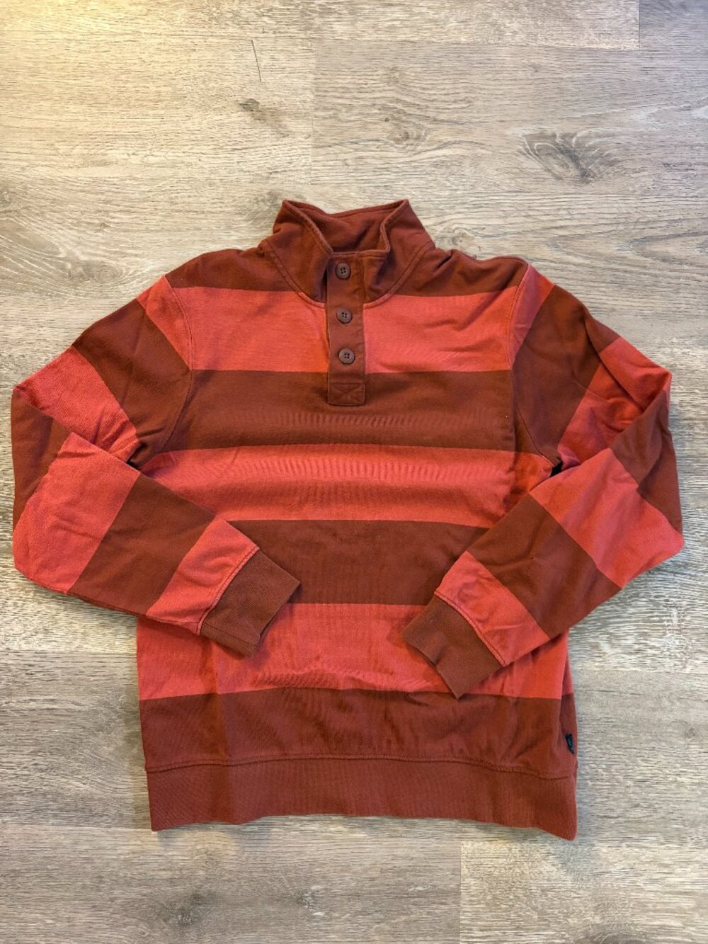 L.L. Bean Vintage Soft Mockneck Rugby Shirt - Orange Stripes - Men's Small